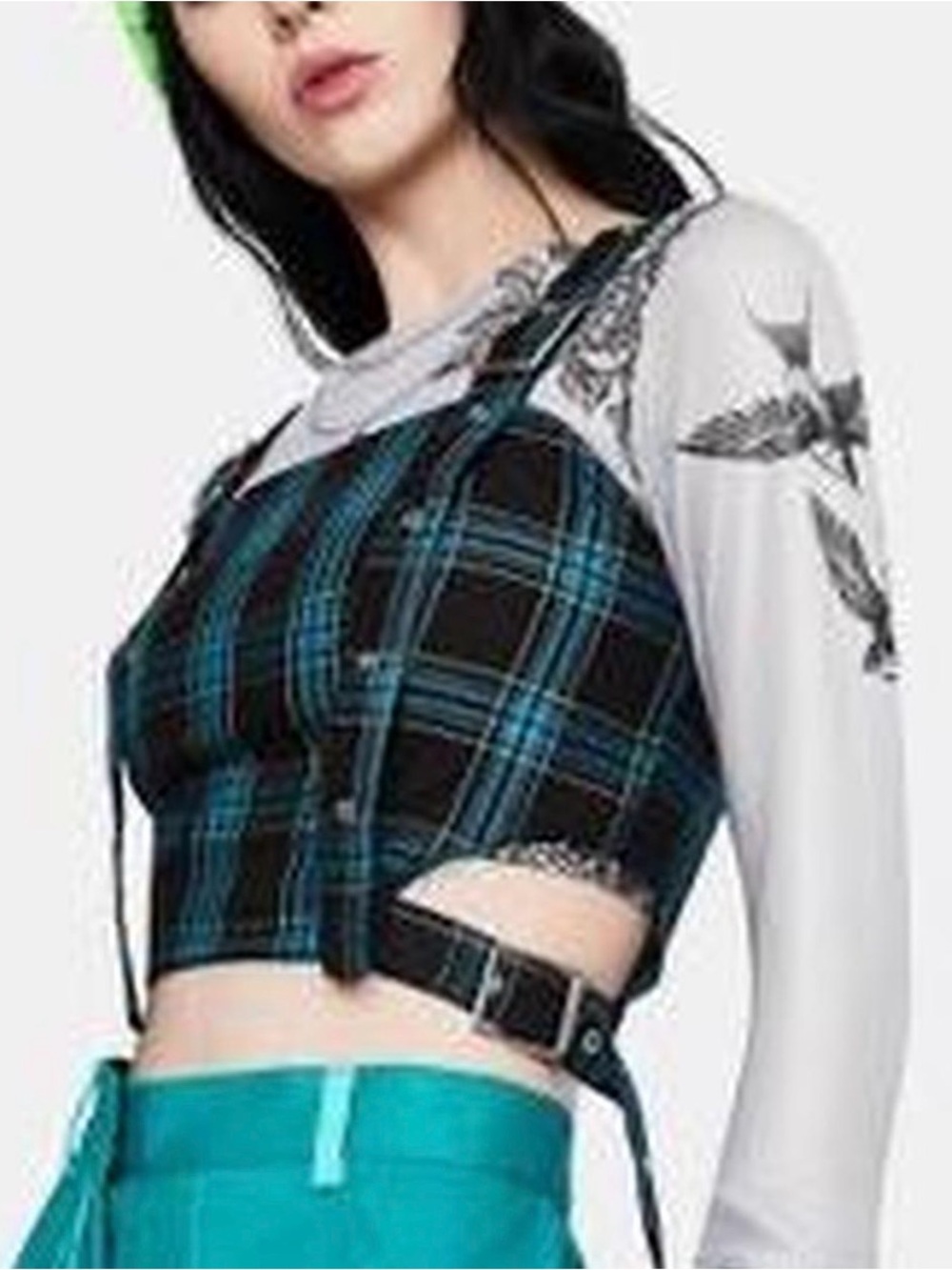 Blue Black Plaid Crop Top